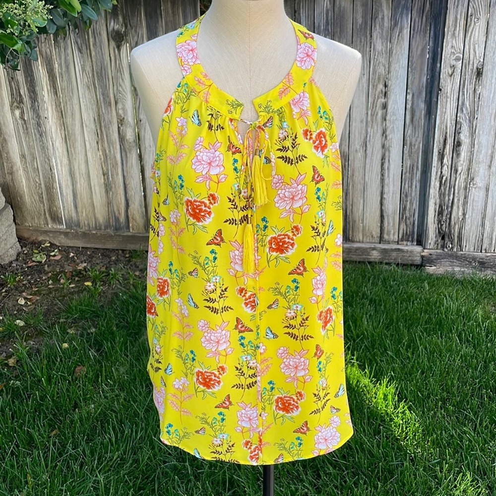 Rose and Olive Boho Sleeveless Floral Butterfly Blouse Top Women's Size Large